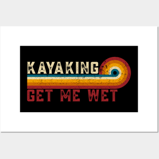 Retro Stripes Kayaking Get Me Wet Funny Paddling Boat Vintage Kayaking Posters and Art